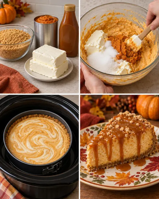 Crockpot Caramel Pumpkin Cheesecake