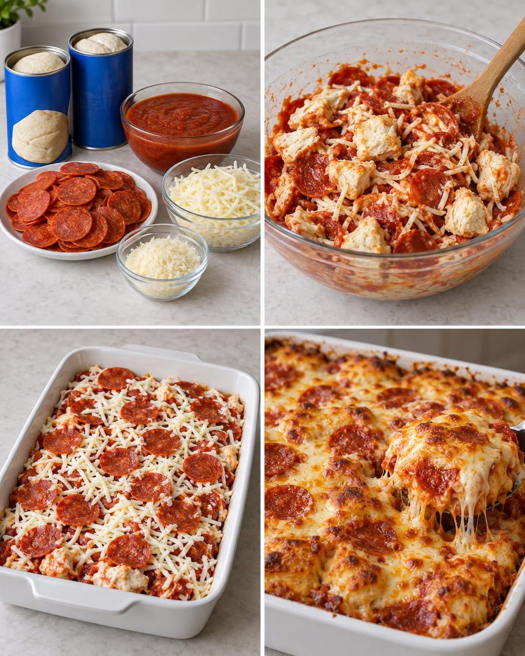 Cheesy Pepperoni Pizza Biscuit Bake