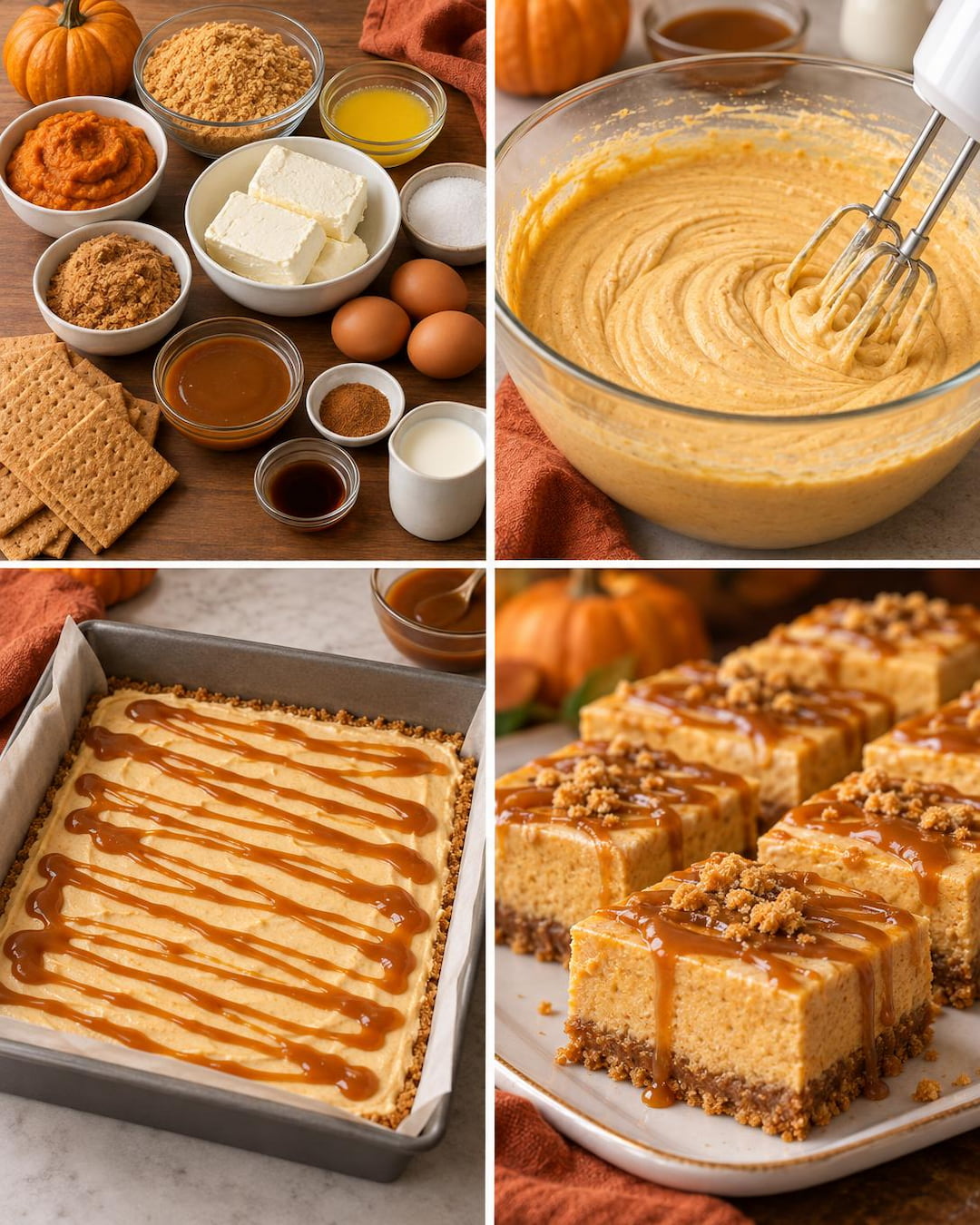 Pumpkin Caramel Cheesecake Sheet Pan Bars