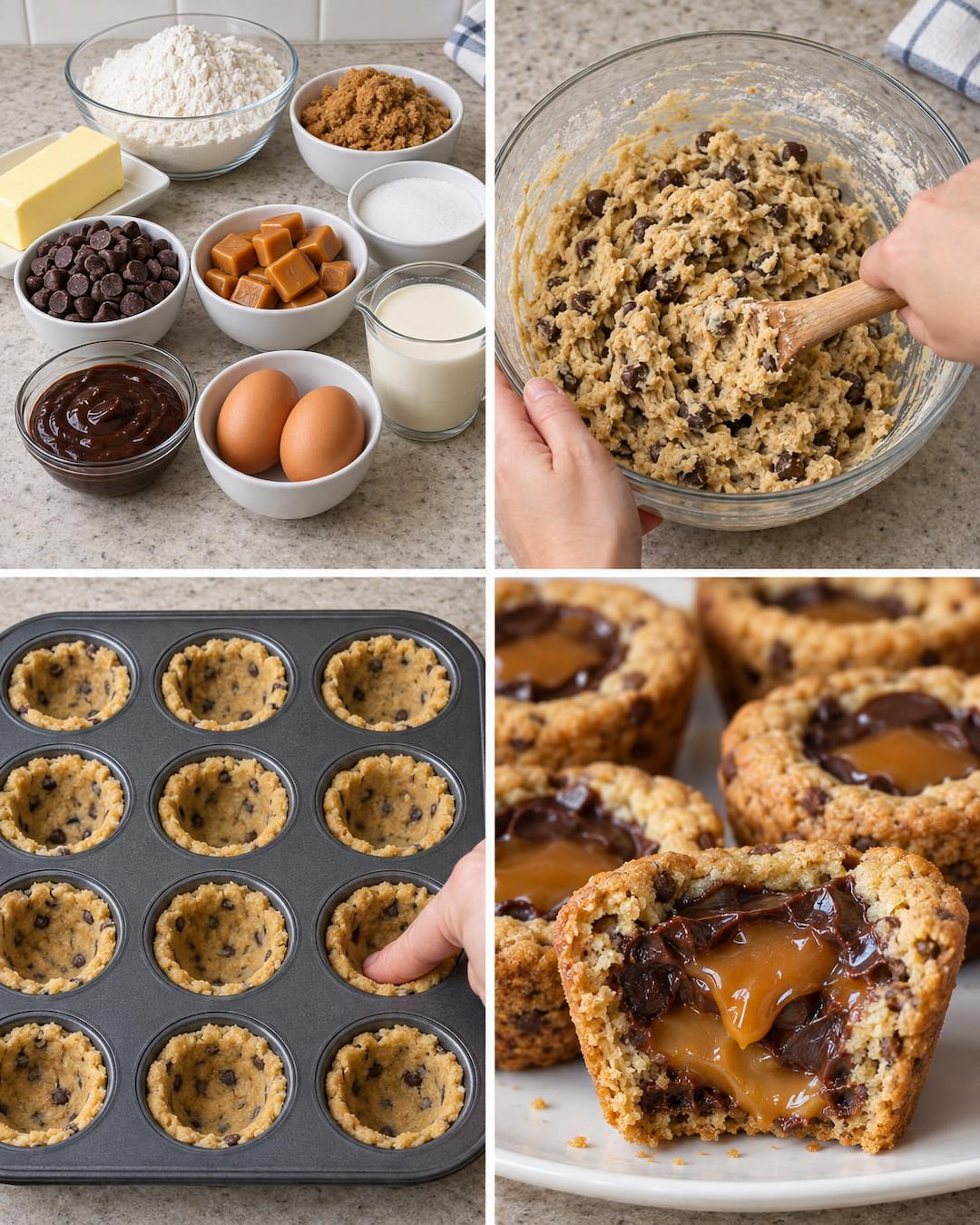 Golden Caramel Fudge Cookie Cups