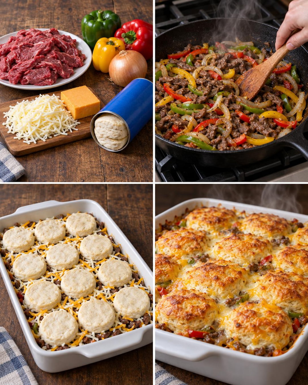 Philly Cheesesteak Biscuit Bake
