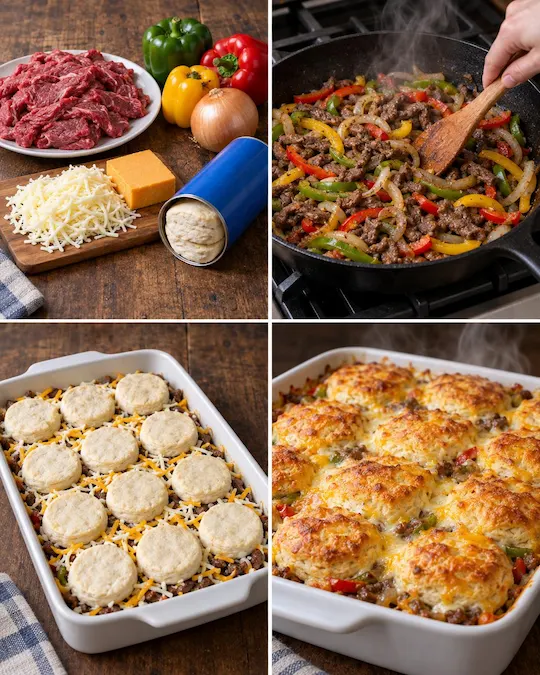 Philly Cheesesteak Biscuit Bake