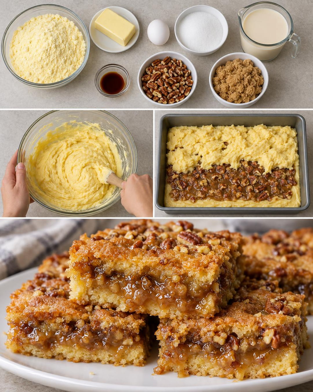 Caramel Pecan Gooey Cake Bars
