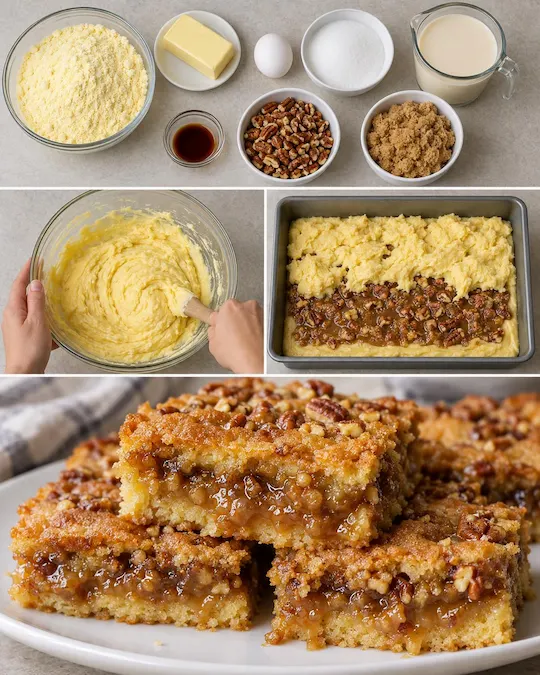 Caramel Pecan Gooey Cake Bars