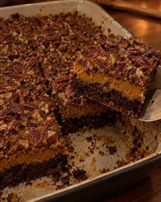Pumpkin Pecan Pie Brownie Bars