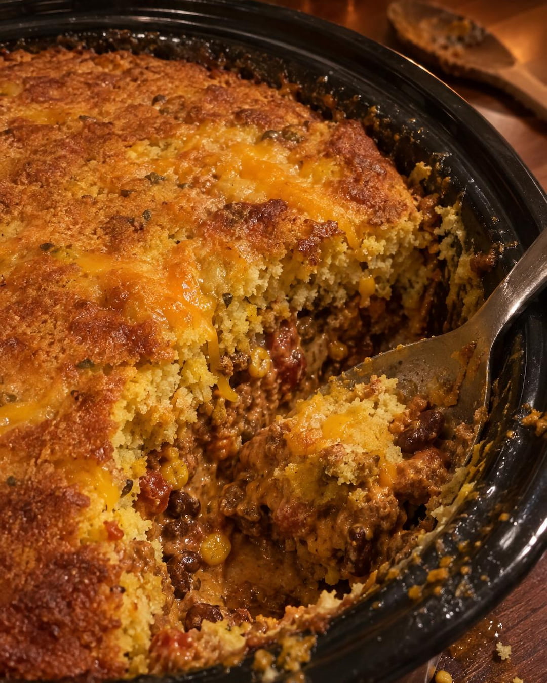 Crockpot Creamy Pumpkin Chili Cornbread Bake